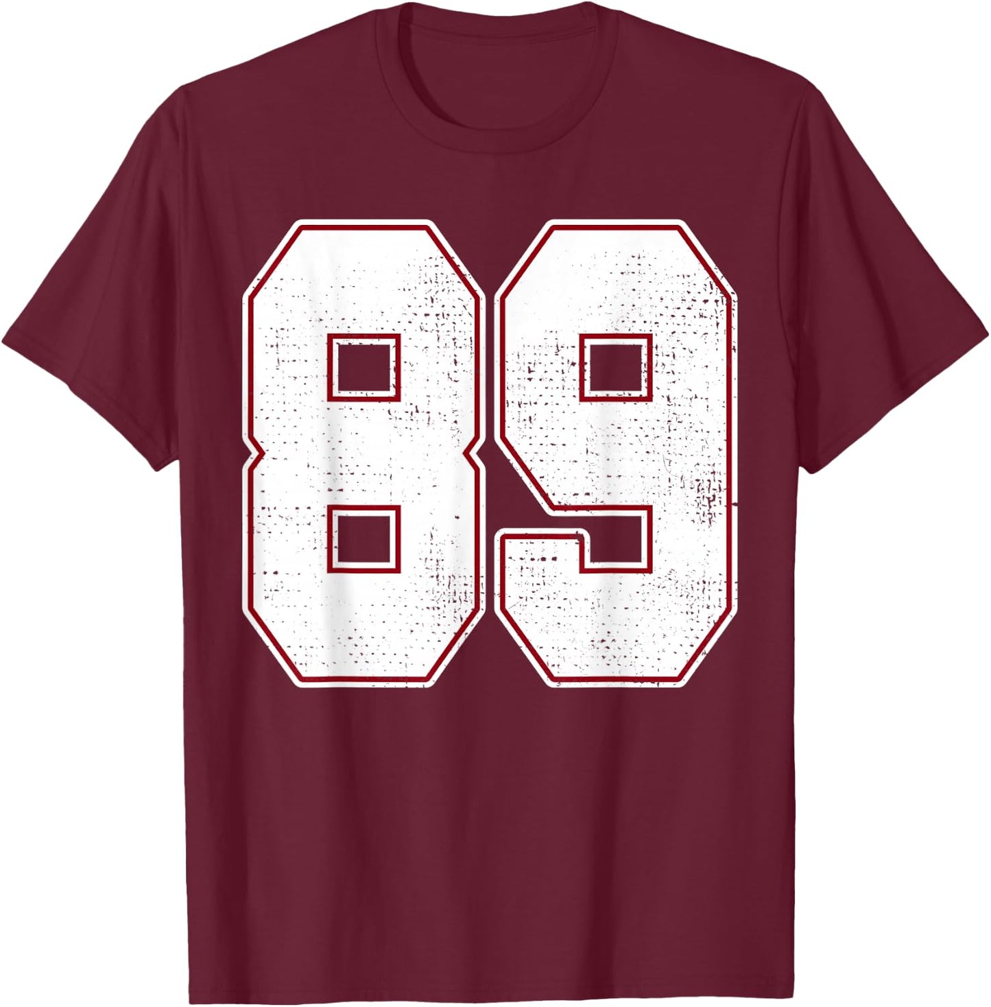 #89 Outline Number 89 Fan Varsity Sports Team Blue Jersey T-Shirt - T-Shirt | Maroon