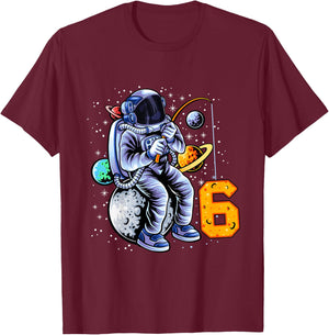 6 Years Old Birthday Boy Astronaut Gifts Space 6th B-Day T-Shirt - T-Shirt | Maroon
