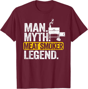 Man Myth Meat Smoker Legend Dad Grillfather BBQ Meat Smoking T-Shirt - T-Shirt | Maroon
