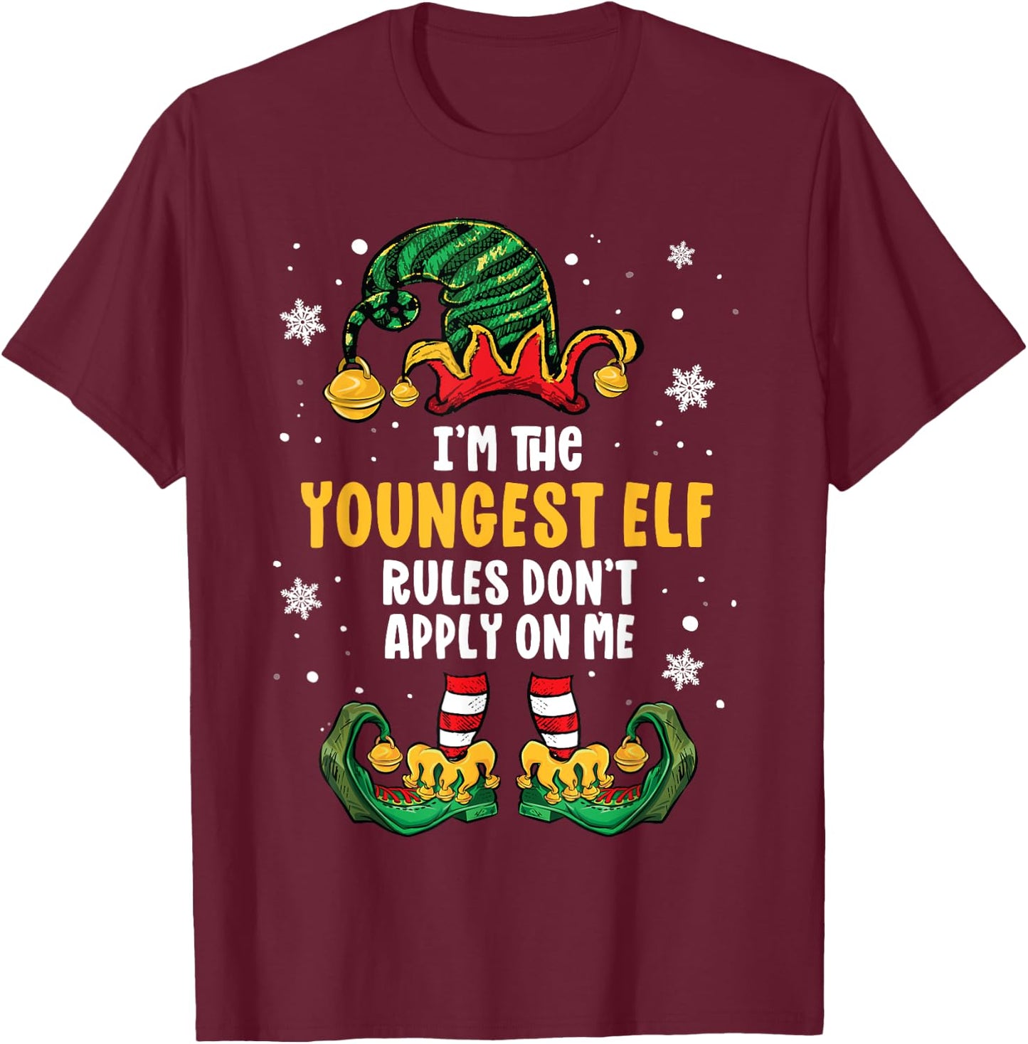 Youngest Child Shirt Elf Family Matching Sibling Christmas T-Shirt - T-Shirt | Maroon