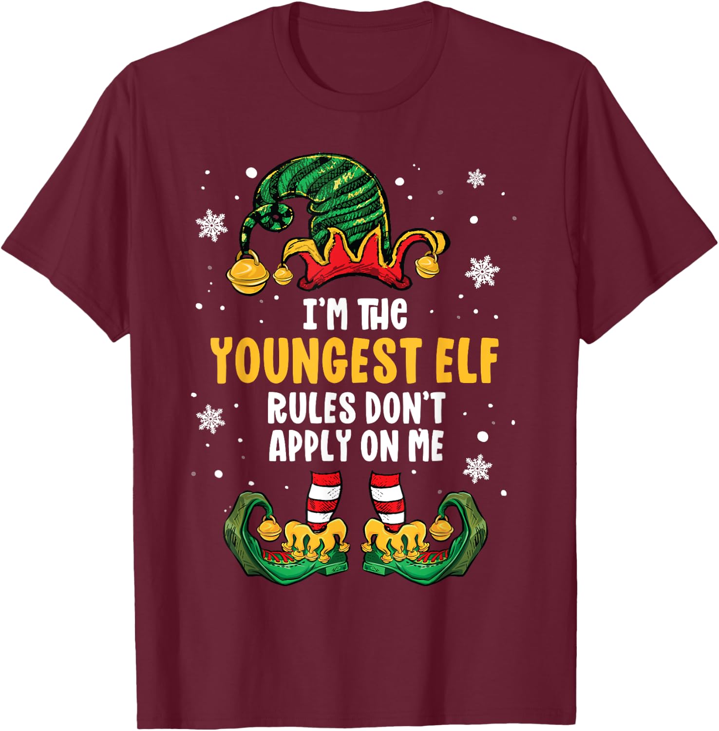 Youngest Child Shirt Elf Family Matching Sibling Christmas T-Shirt - T-Shirt | Maroon
