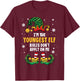 Youngest Child Shirt Elf Family Matching Sibling Christmas T-Shirt - T-Shirt | Maroon