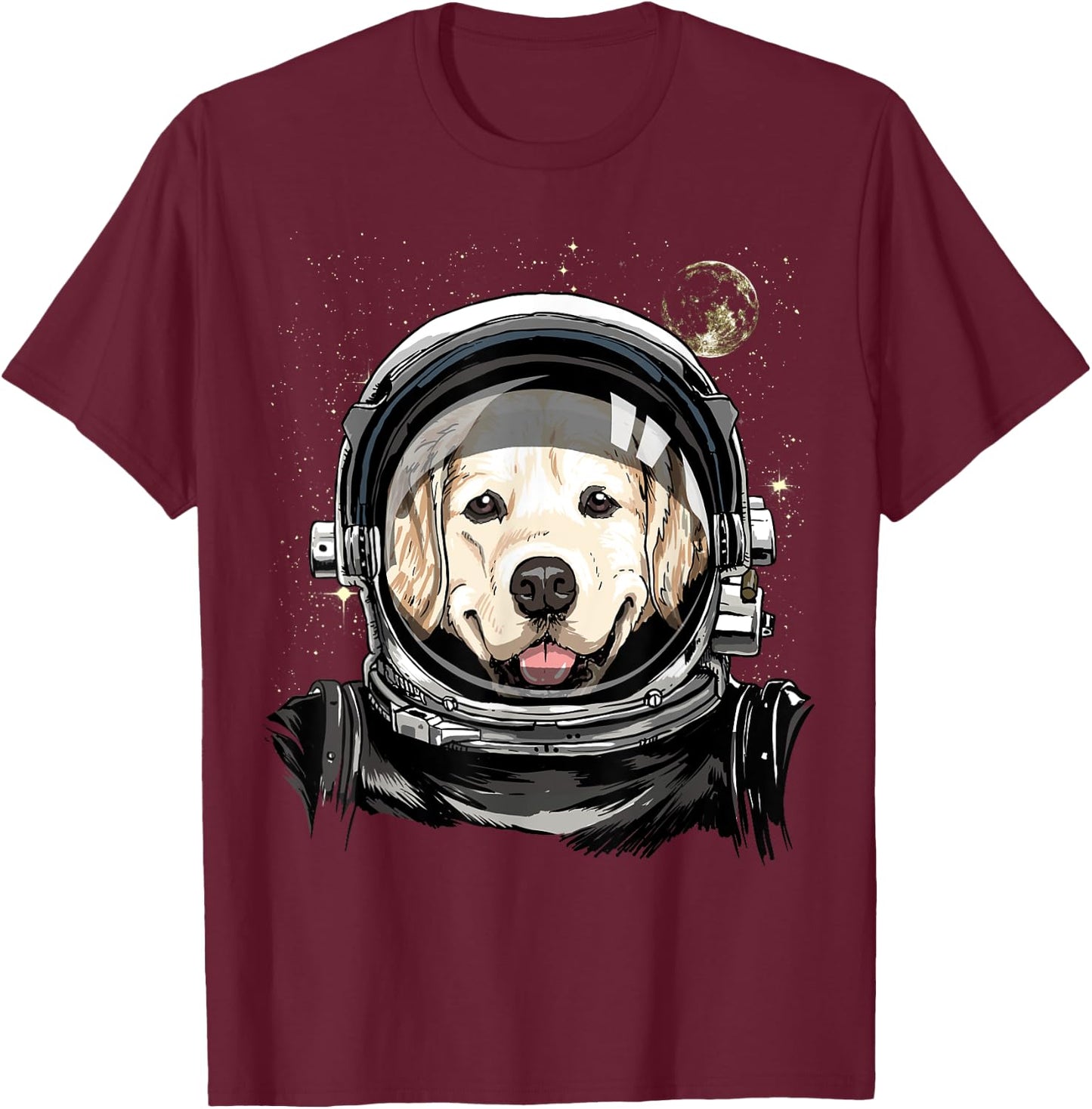 Golden Retriever Astronaut Shirt Dog in Galaxy Space Lover Men Women Girls Kids T-Shirt - T-Shirt | Maroon
