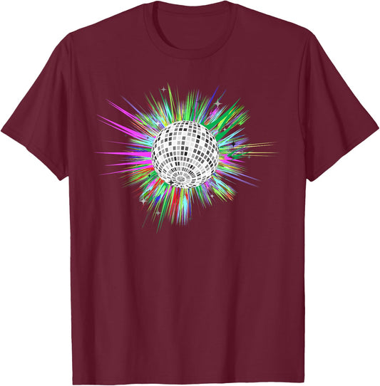 80's and 90's Style Dance Disco Ball T-Shirt - T-Shirt | Maroon