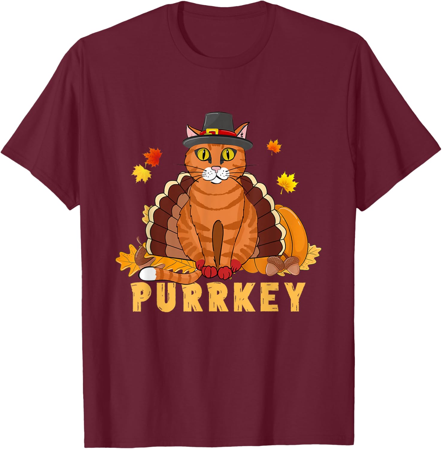 Purrkey Turkey Cat Funny Thanksgiving Cat Kitten Mom Dad Women Kids T-Shirt - T-Shirt | Maroon
