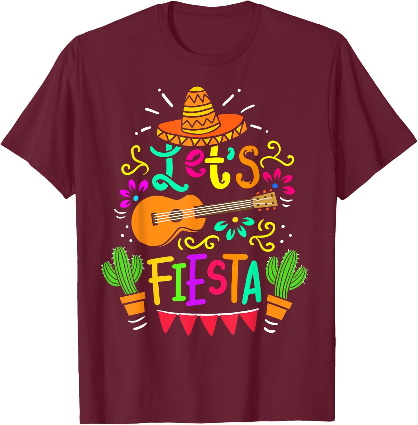 Cinco De Mayo Mexican Guitar Cactus Women Boys Girls T-Shirt - T-Shirt | Maroon
