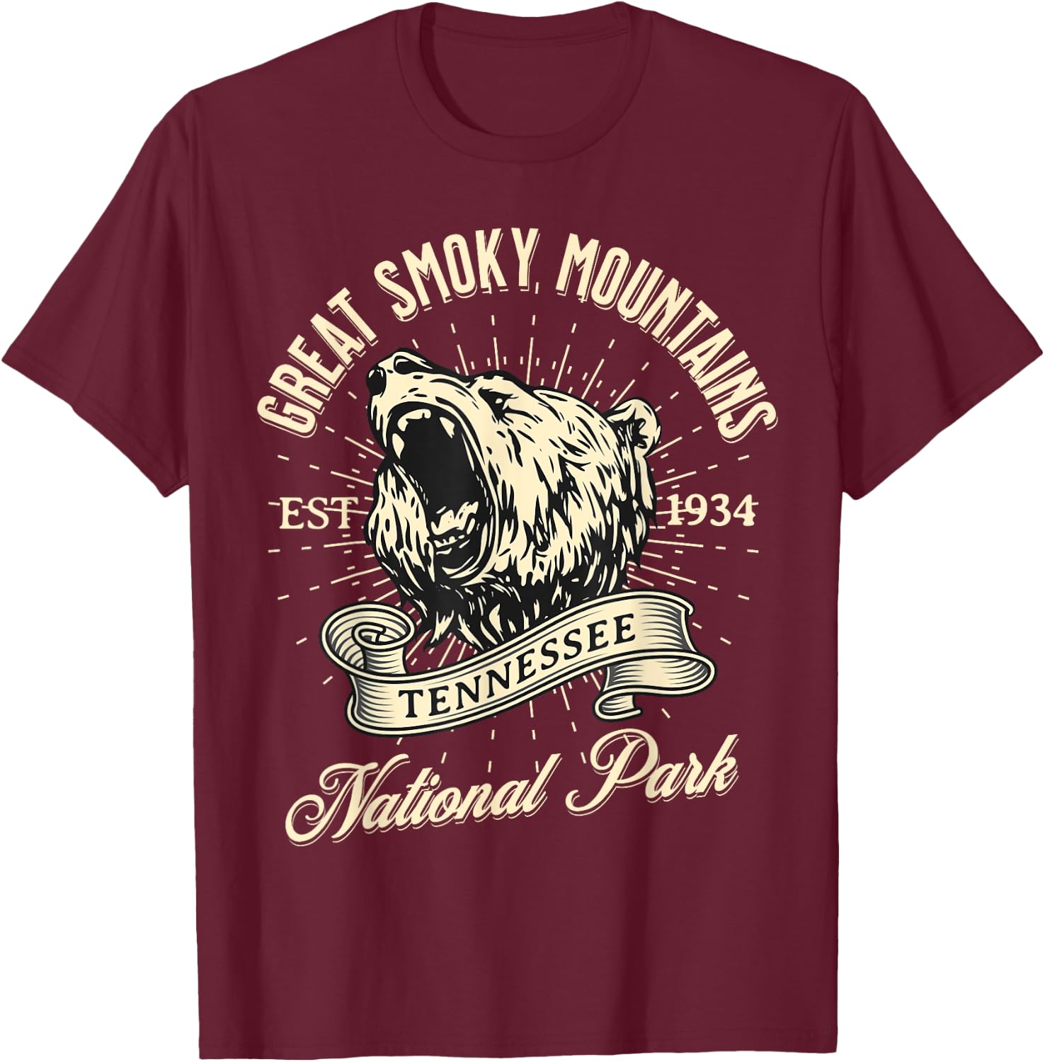 Great Smoky Mountains National Park Tennessee Bear Hike T-Shirt - T-Shirt | Maroon