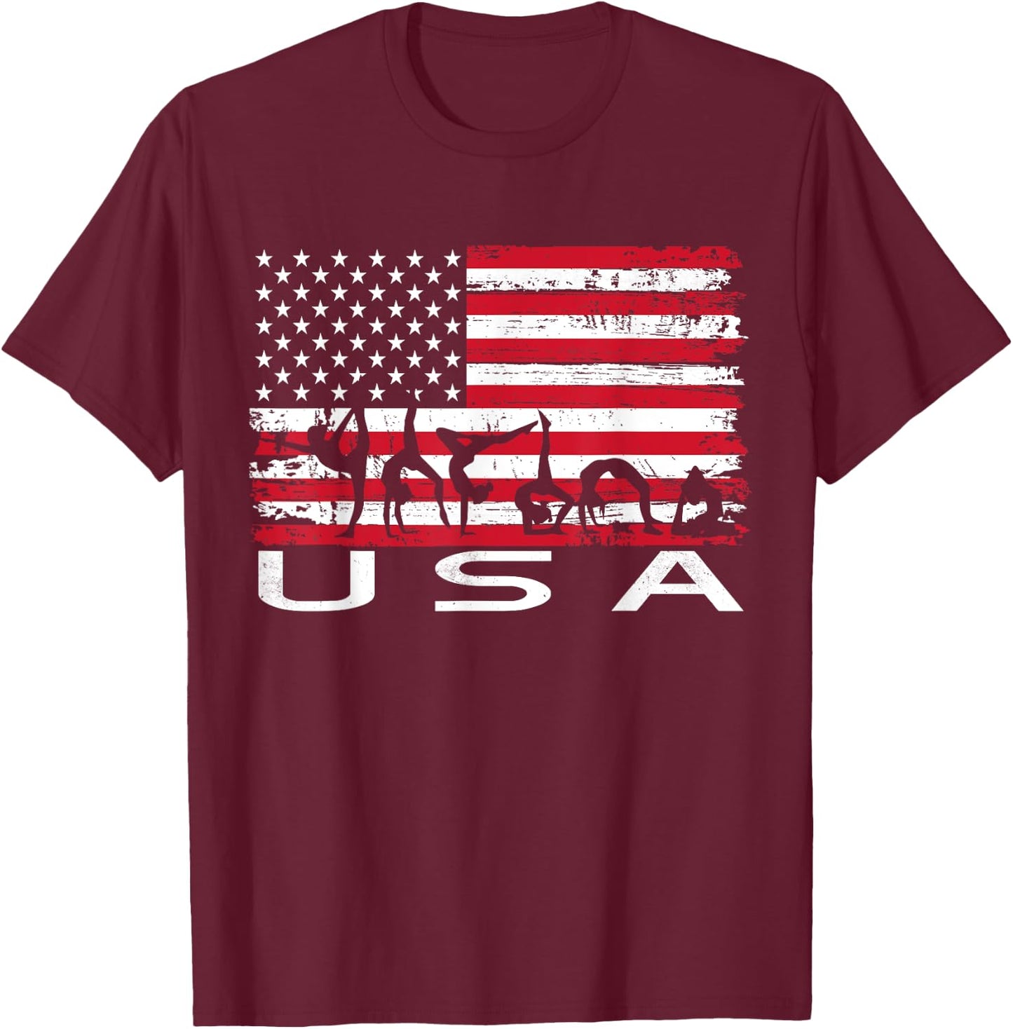 Gymnastic USA Vintage American Flag T-Shirt - T-Shirt | Maroon