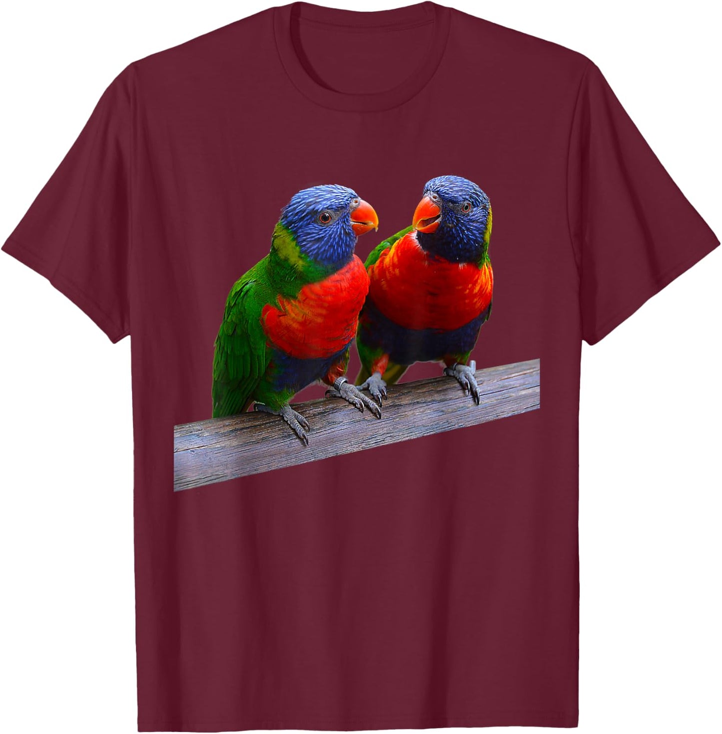 Parrot Bird Two Rainbow Lorikeet Parrots Ornithology T-Shirt - T-Shirt | Maroon