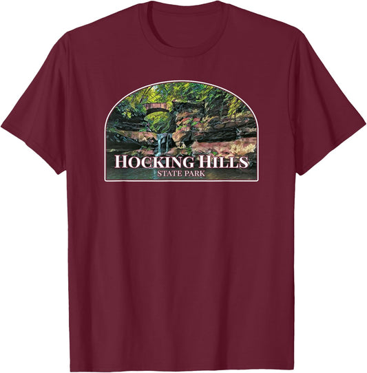 Hocking Hills State Park Ohio Hiking T-Shirt - T-Shirt | Maroon
