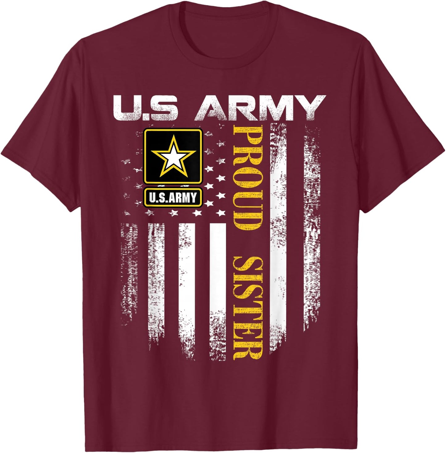 Vintage U.S. Army Proud Sister with American Flag Gift T-Shirt - T-Shirt | Maroon