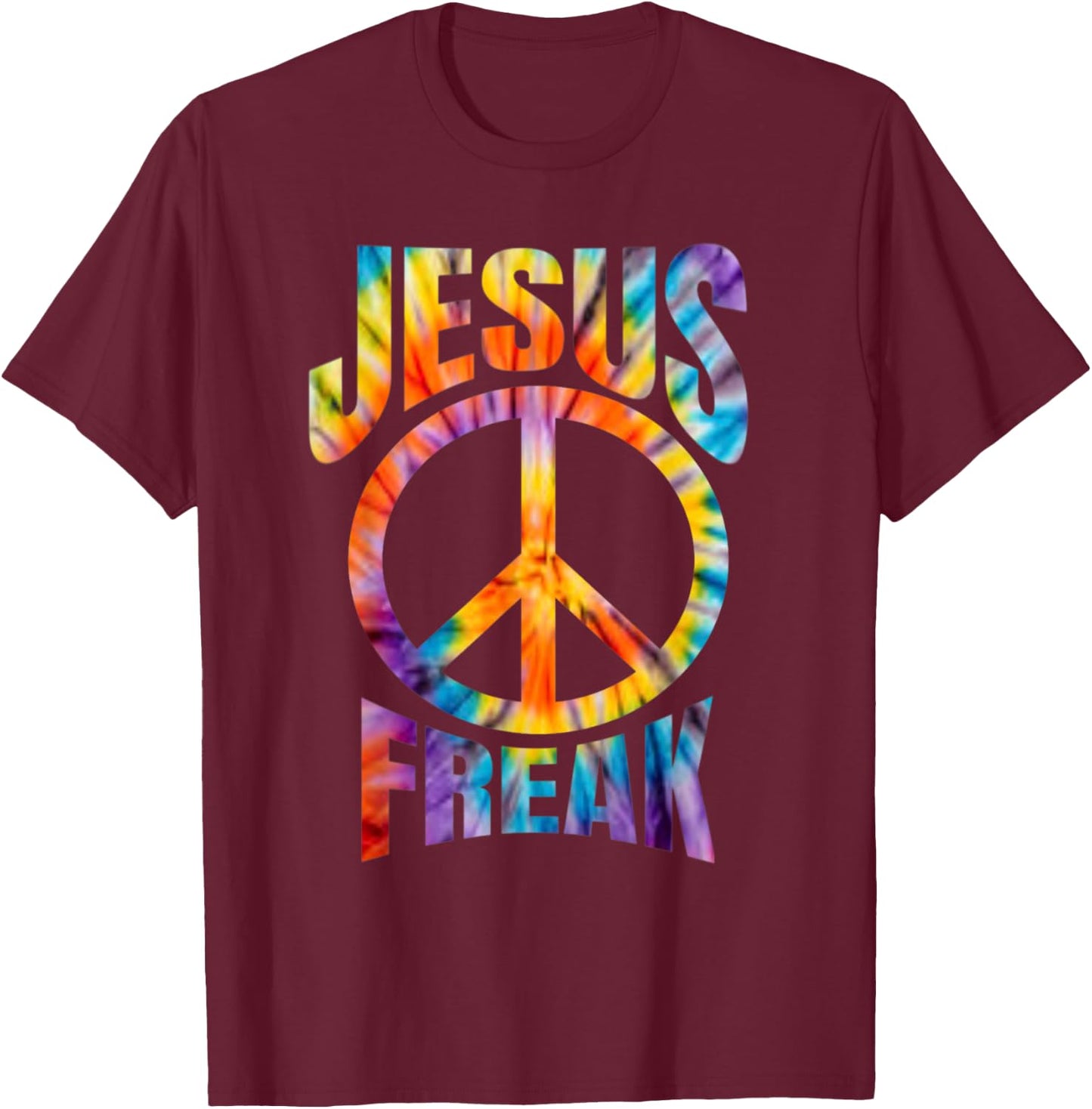 Jesus Freak - Christian Retro Tie Dye Lettering T-Shirt - T-Shirt | Maroon