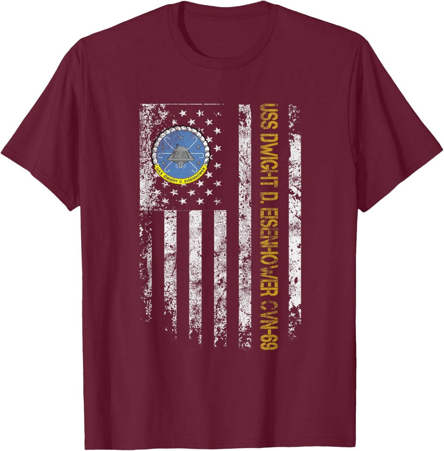 USS Dwight Eisenhower CVN-69 Aircraft Carrier Veteran Flag T-Shirt - T-Shirt | Maroon