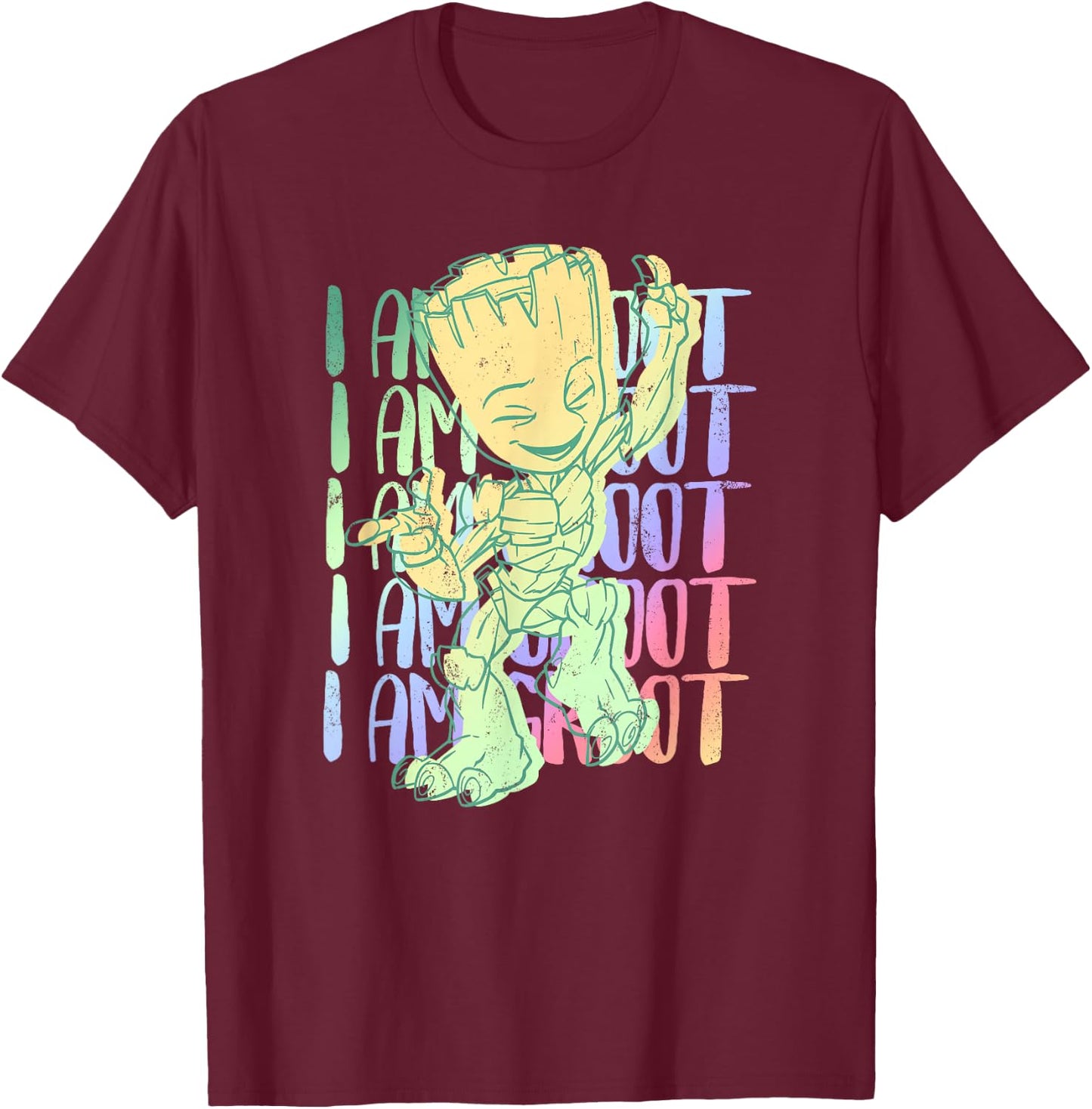 Marvel I Am Groot Happy Groot Neon Text Stack T-Shirt - T-Shirt | Maroon