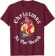 Christmas At The Beach Funny Santa Surfing With Reindeer T-Shirt - T-Shirt | Maroon