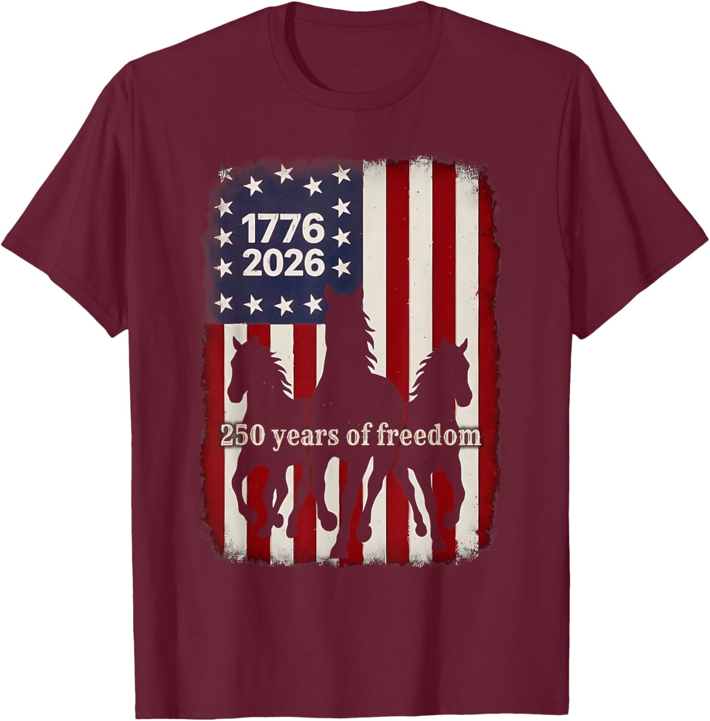 Horse American Flag 250 Years Anniversary USA Fourth of July T-Shirt - T-Shirt | Maroon