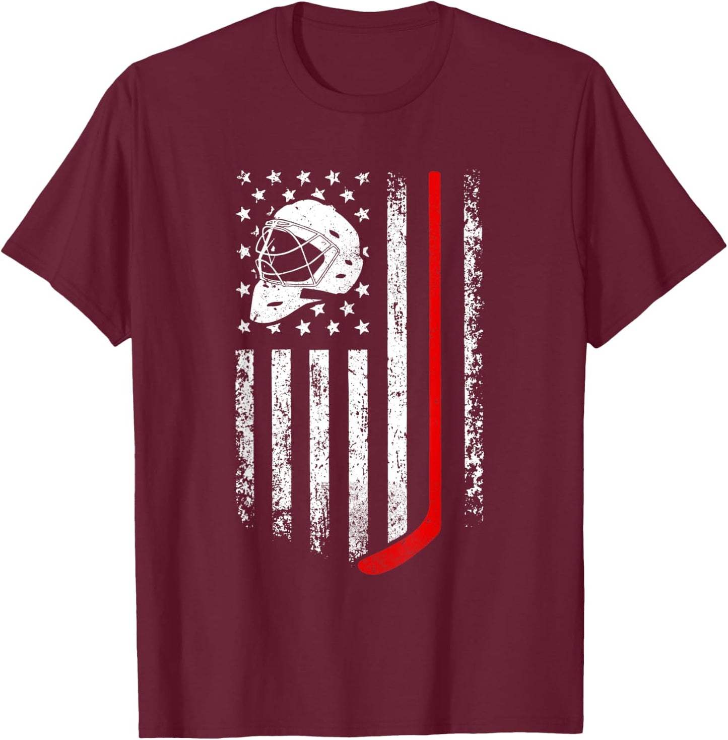Hockey American Flag Cool Ice Hockey Player Men Women Boys T-Shirt - T-Shirt | Maroon
