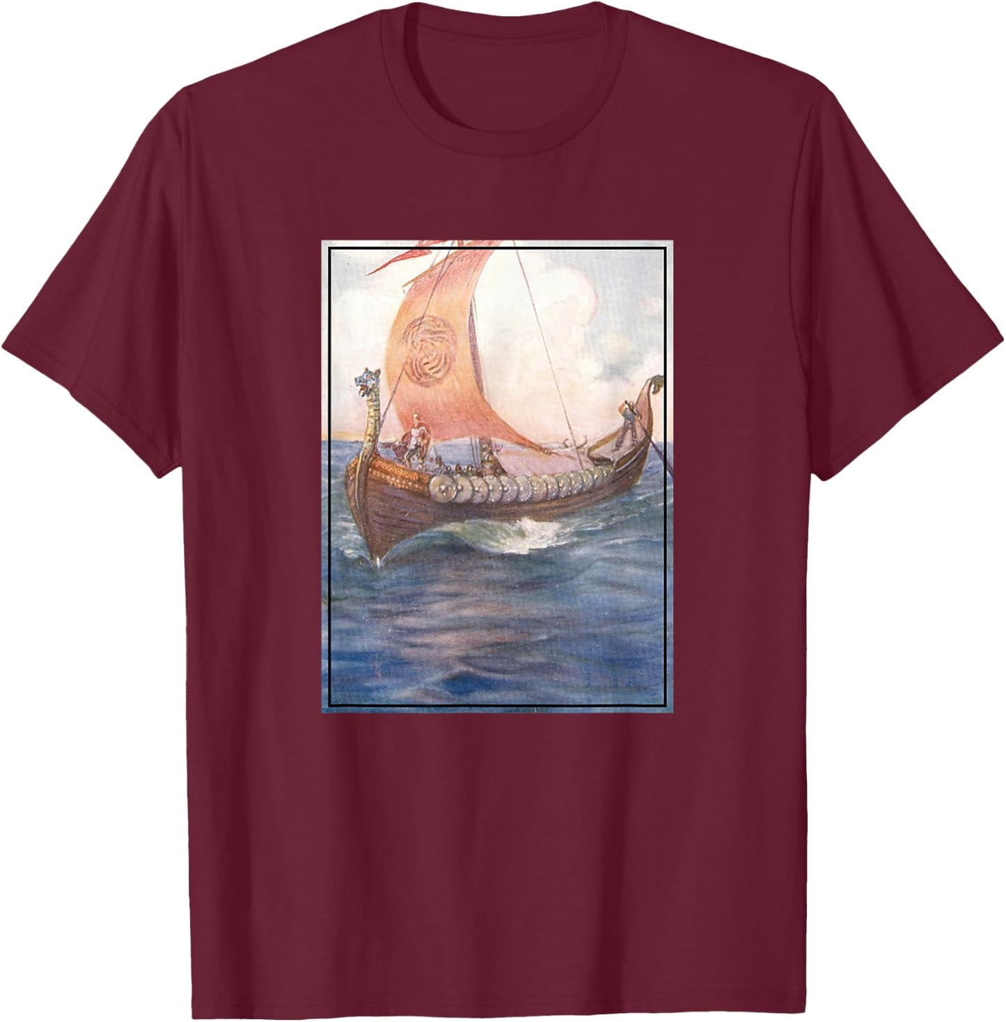 Beowulf Arriving On a Longship (1910) T-Shirt - T-Shirt | Maroon