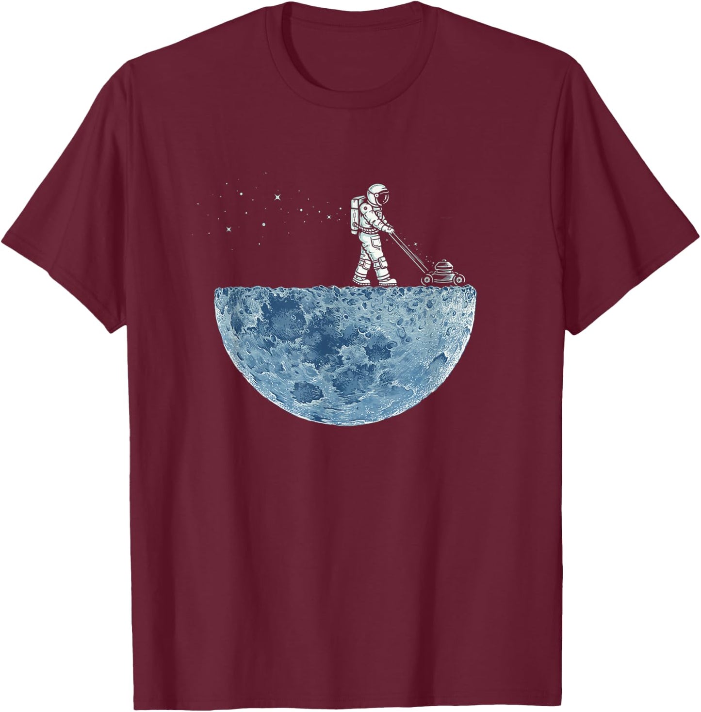 Astronaut Mowing the Moon, "Mown" T-Shirt - T-Shirt | Maroon