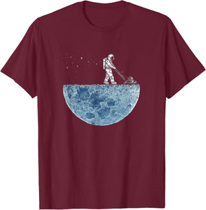 Astronaut Mowing the Moon, "Mown" T-Shirt - T-Shirt | Maroon