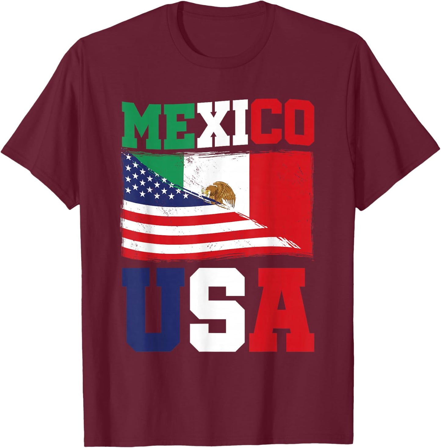 Mexico USA Flag Mexican American Pride Hispanic Mexico T-Shirt - T-Shirt | Maroon