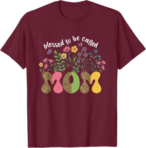 Blessed to Be Called Mom Floral Wildflower Mothers Day T-Shirt - T-Shirt | Maroon