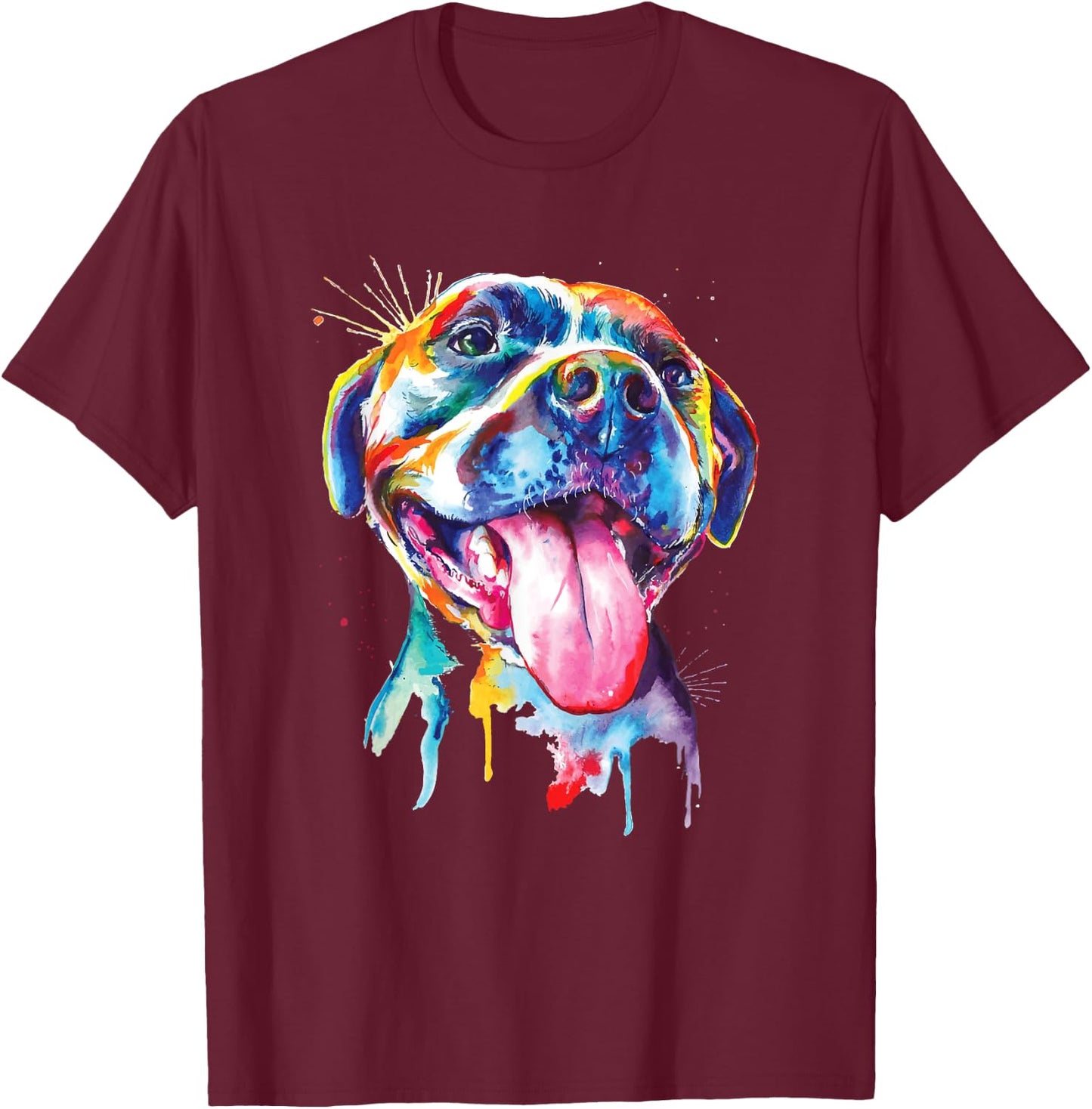 Pitbull Artistic Splash Art Animal Colourful Dog Breed Gift Women Girls Kids T-Shirt - T-Shirt | Maroon