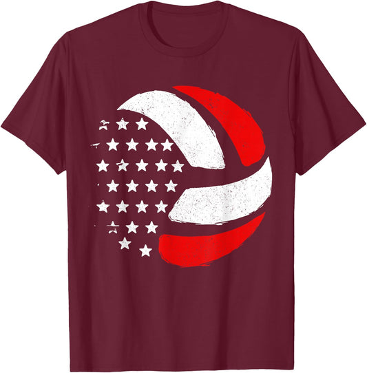 American Flag Patriotic 4th of July Volleyball Player Women Men T-Shirt - T-Shirt | Maroon