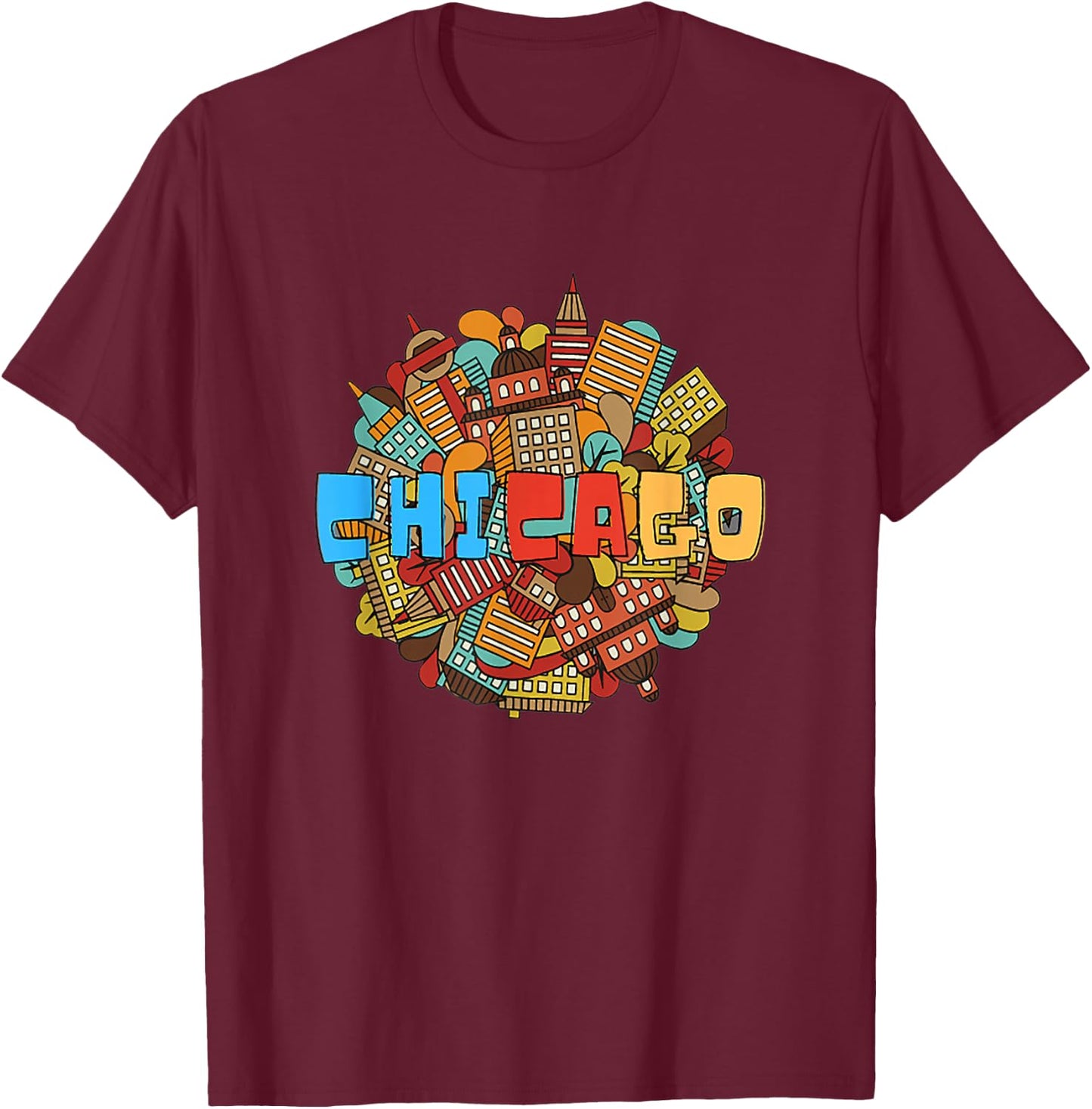 Chicago City State Illinois Downtown Urban Souvenirs T-Shirt - T-Shirt | Maroon