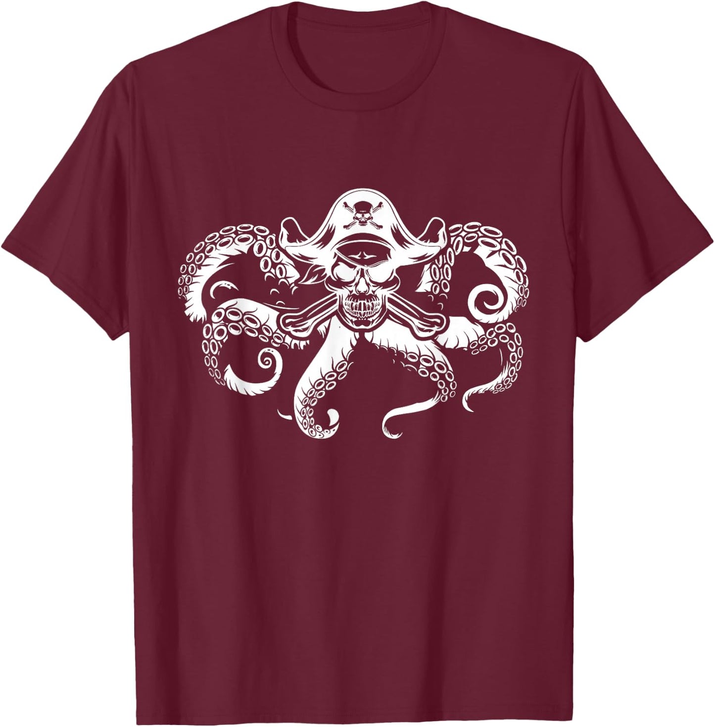 Pirate Octopus Buccaneer Marine Freebooter Crossed Bones T-Shirt - T-Shirt | Maroon