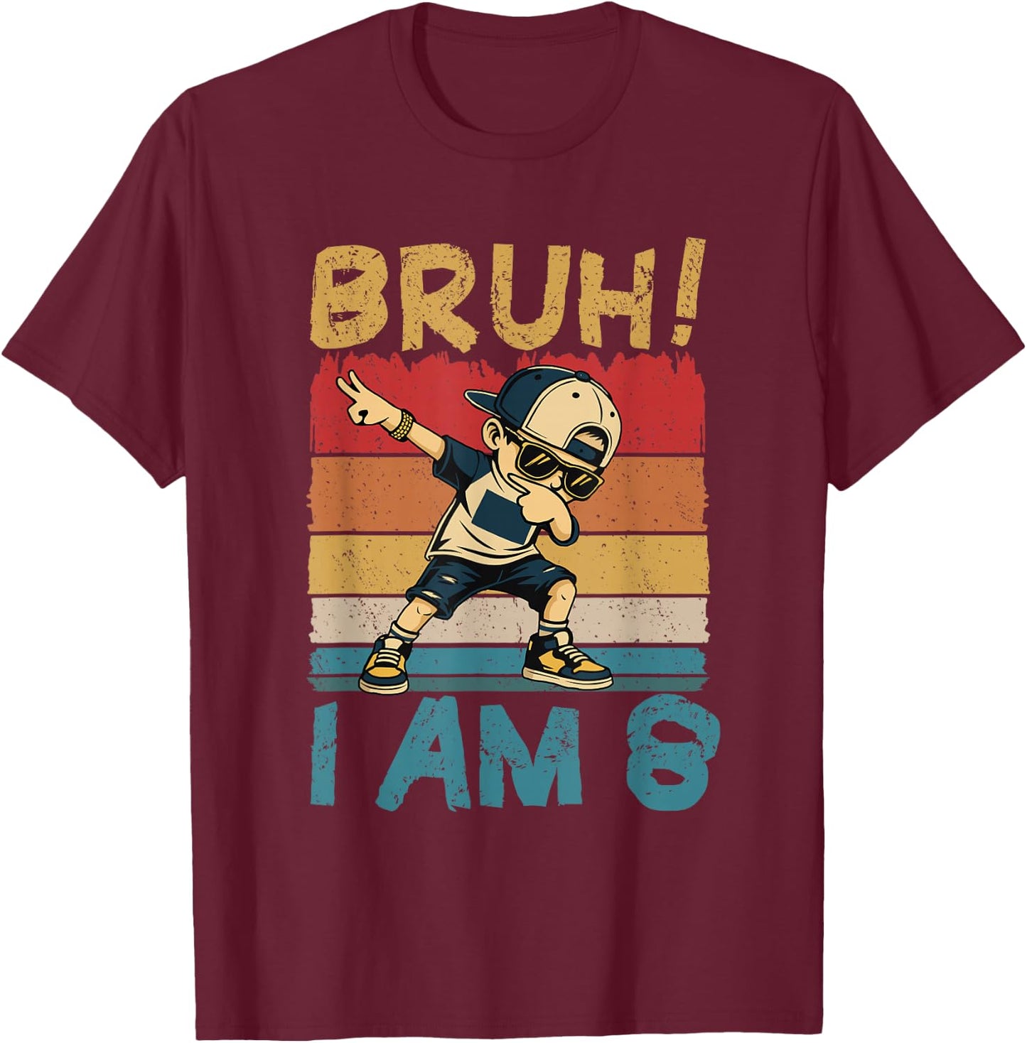Bruh I'm 8 Eight 8th Birthday Dabbing 8 Years Old Boy Kids T-Shirt - T-Shirt | Maroon