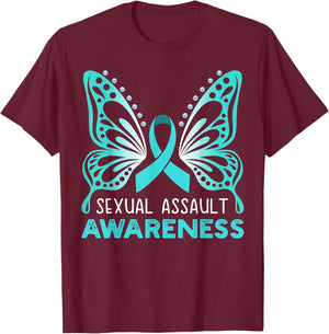 Teal Ribbon, Teal Butterfly, Sexual Assault Awareness Women T-Shirt - T-Shirt | Maroon