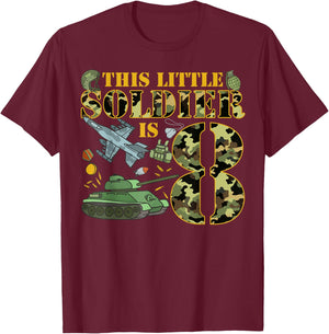 8 Years Old Soldier Birthday Boy 8th Birthday Camo T-Shirt - T-Shirt | Maroon