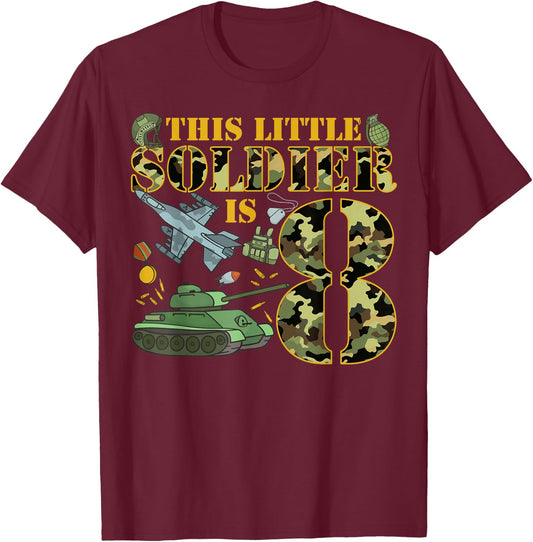 8 Years Old Soldier Birthday Boy 8th Birthday Camo T-Shirt - T-Shirt | Maroon