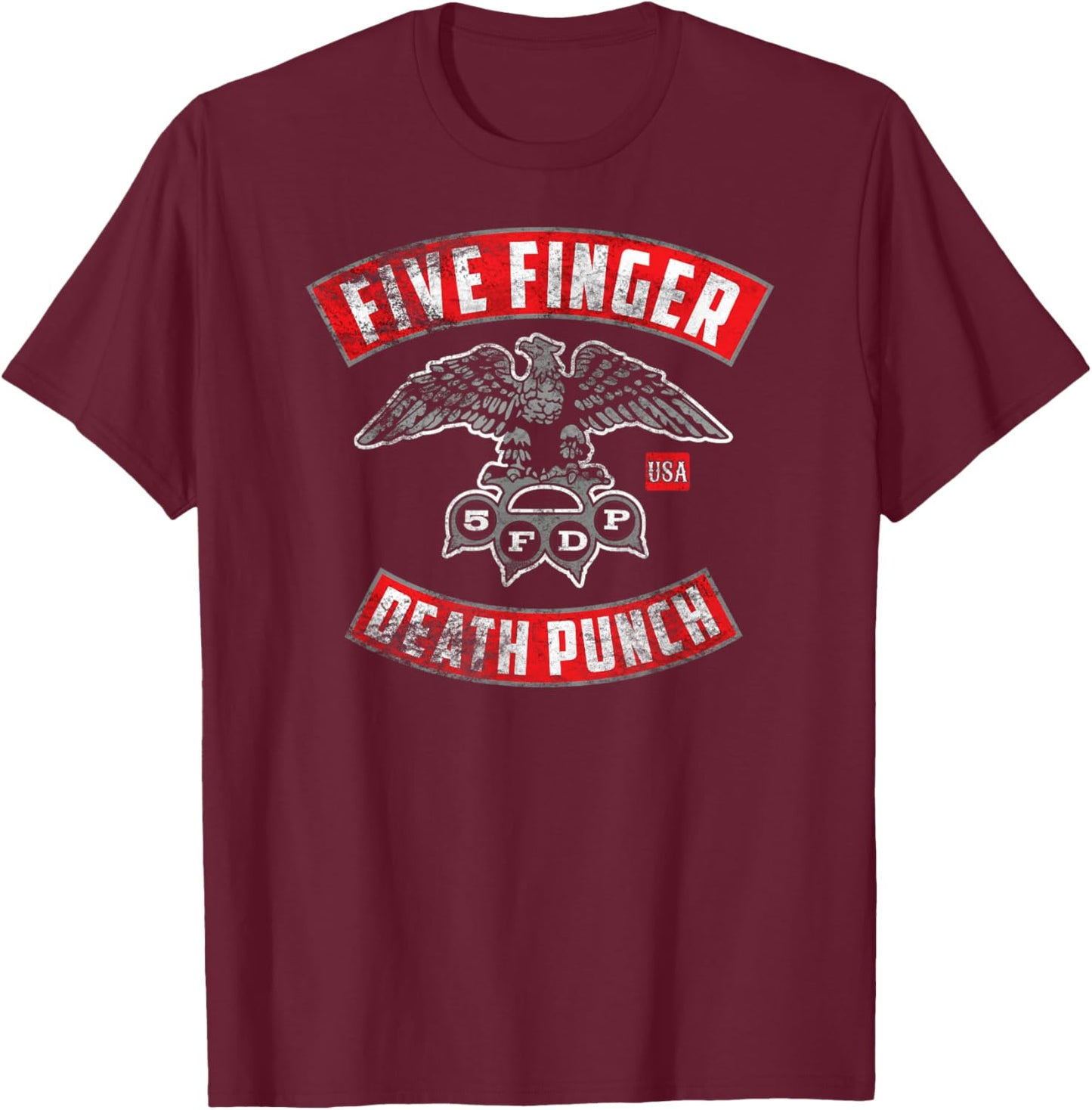5FDP - Rocker Crest Distressed T-Shirt - T-Shirt | Maroon