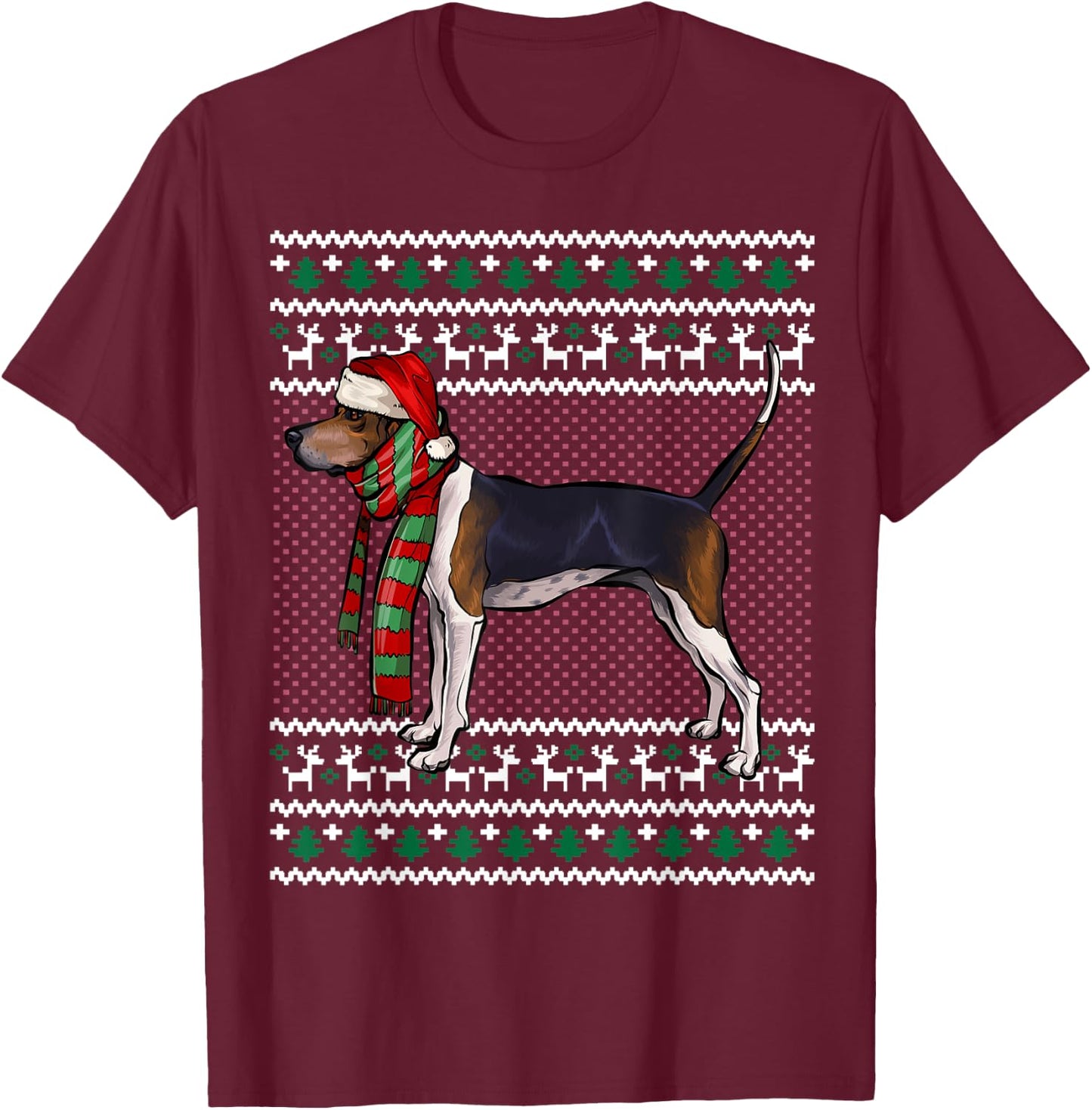 Xmas Treeing Walker Coonhound Dog Santa Hat Ugly Christmas Men Women Kids T-Shirt - T-Shirt | Maroon