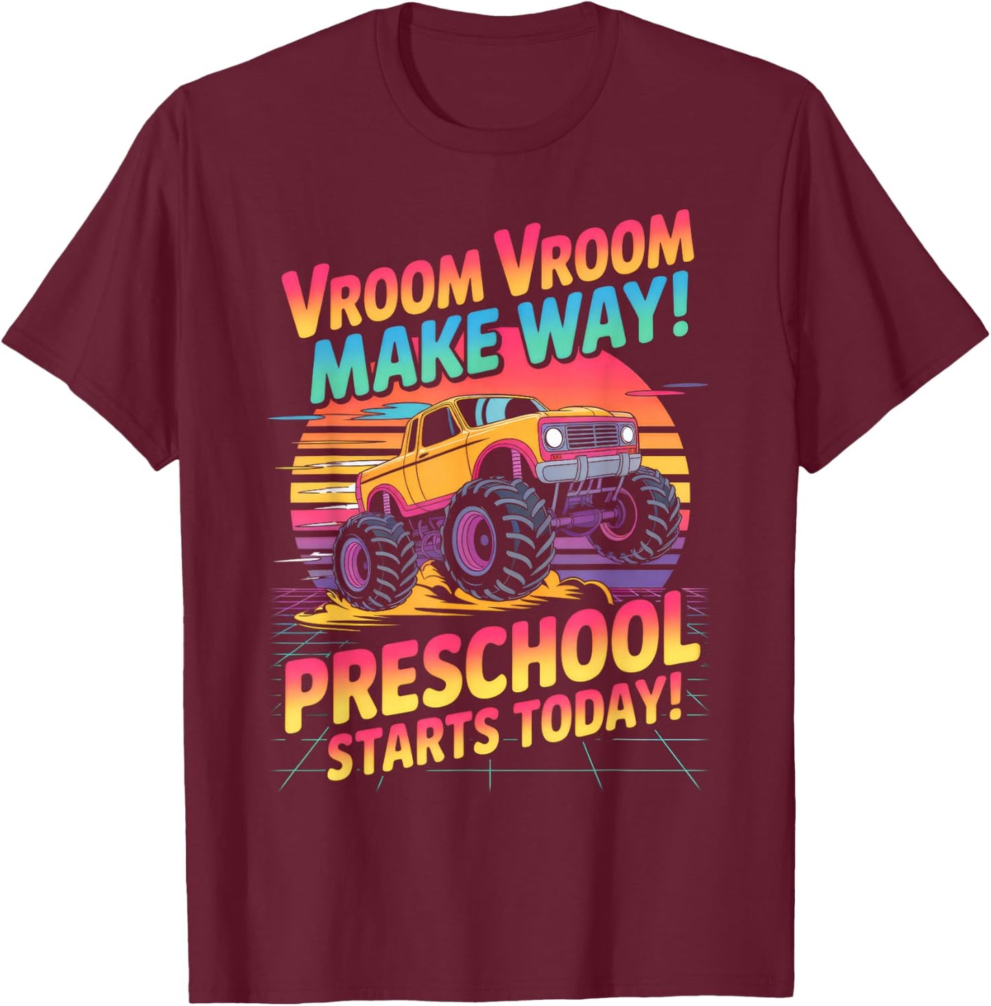 Back to School Preschool Pre-K Monster Truck First Day Boys T-Shirt - T-Shirt | Maroon