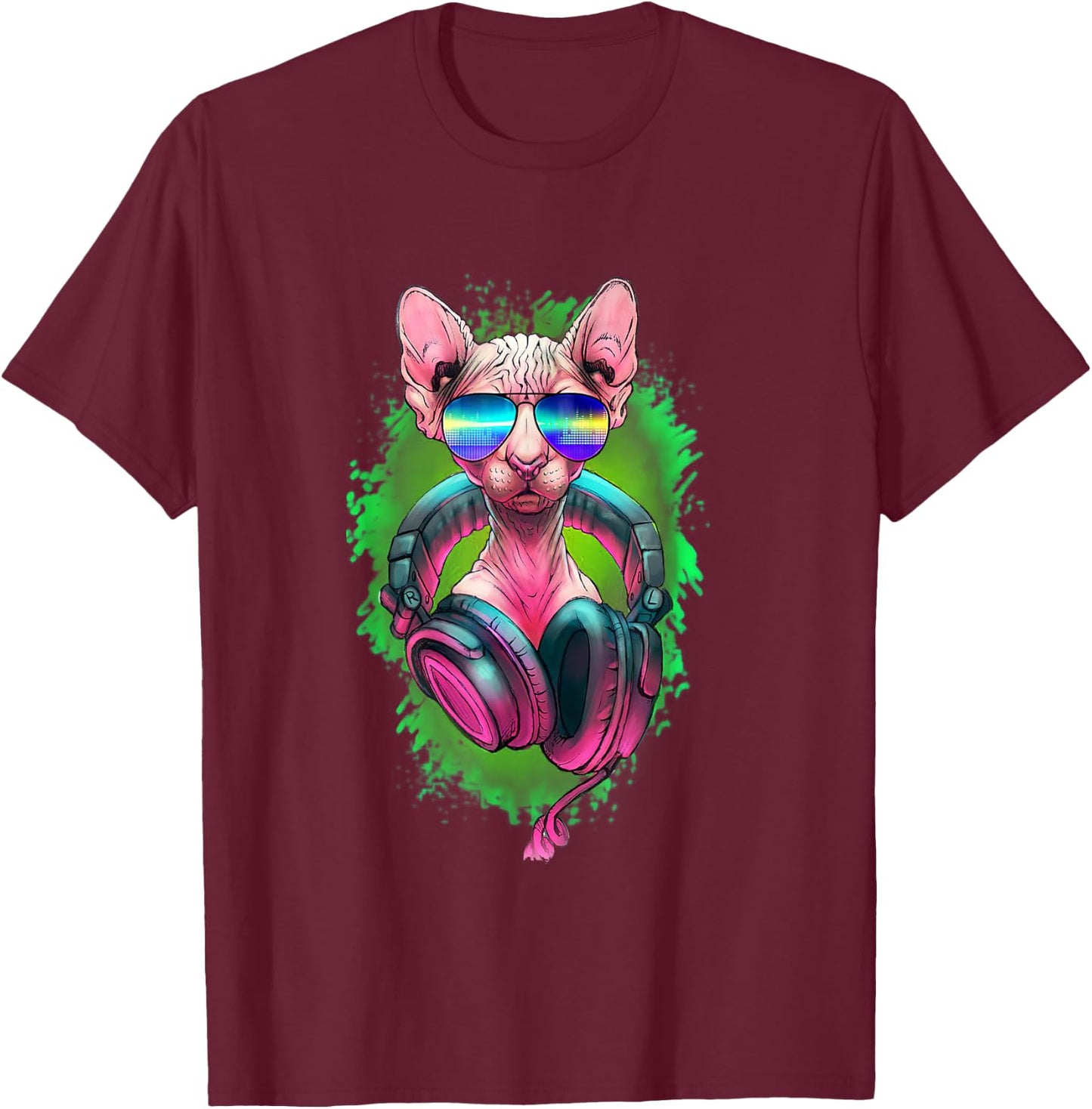 Rave Sphynx EDM Kitty DJ Kitten Cat Hairless Lovers Owner T-Shirt - T-Shirt | Maroon
