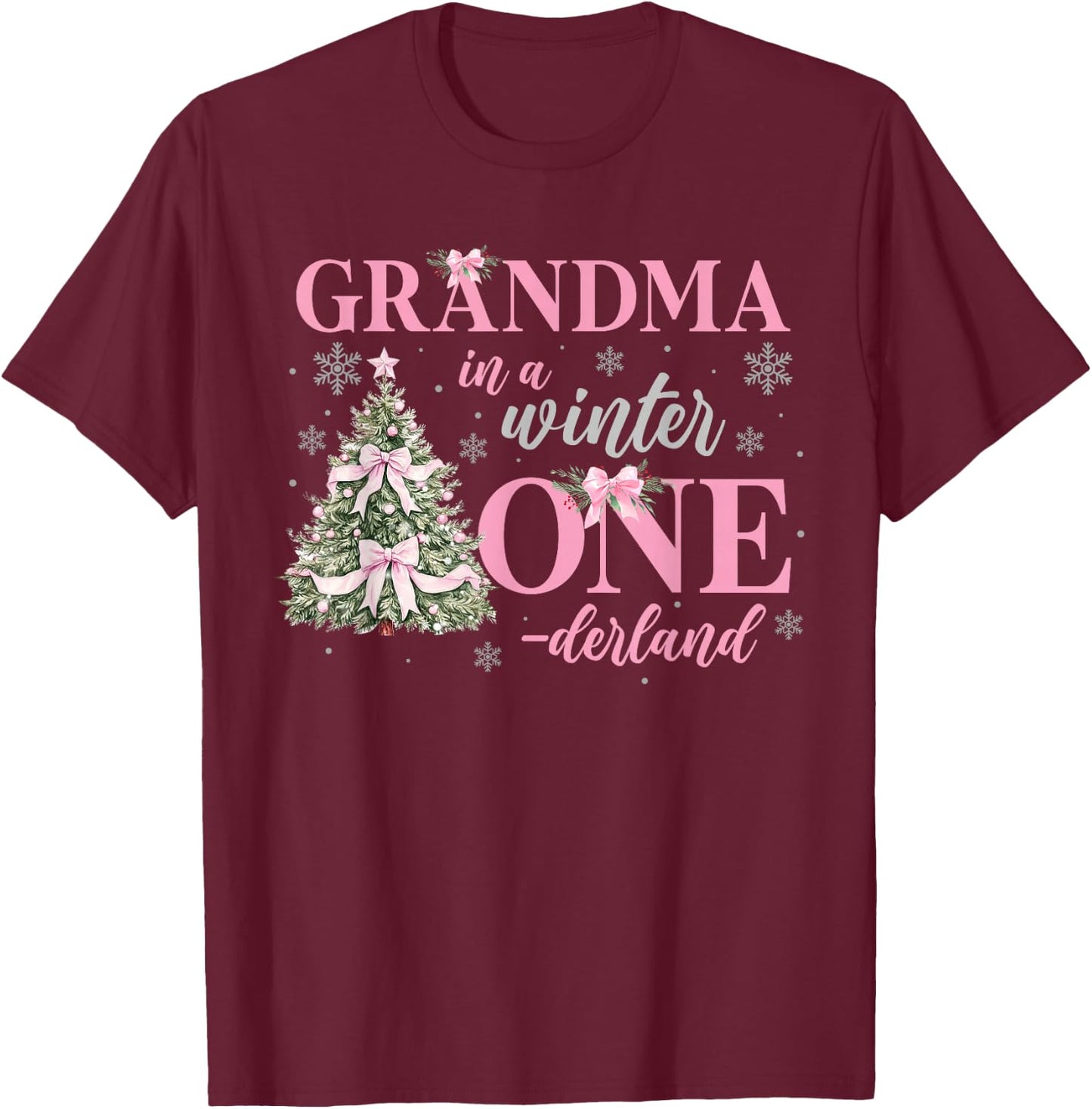 Grandma in a Winter Onederland Birthday Girl Christmas Tree T-Shirt - T-Shirt | Maroon