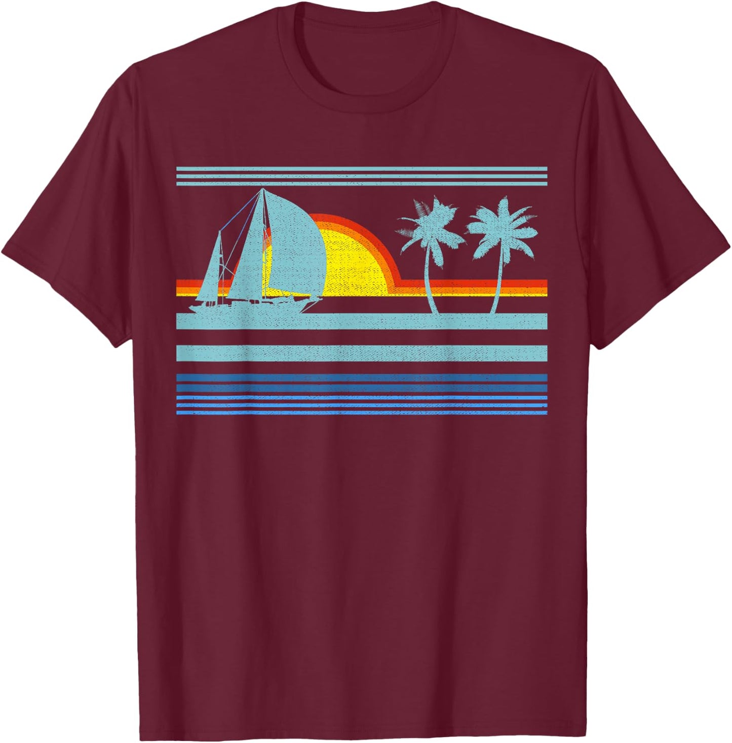 Retro Palm Tree Shirt - Tropical Beach Vintage Style 70s 80s T-Shirt - T-Shirt | Maroon