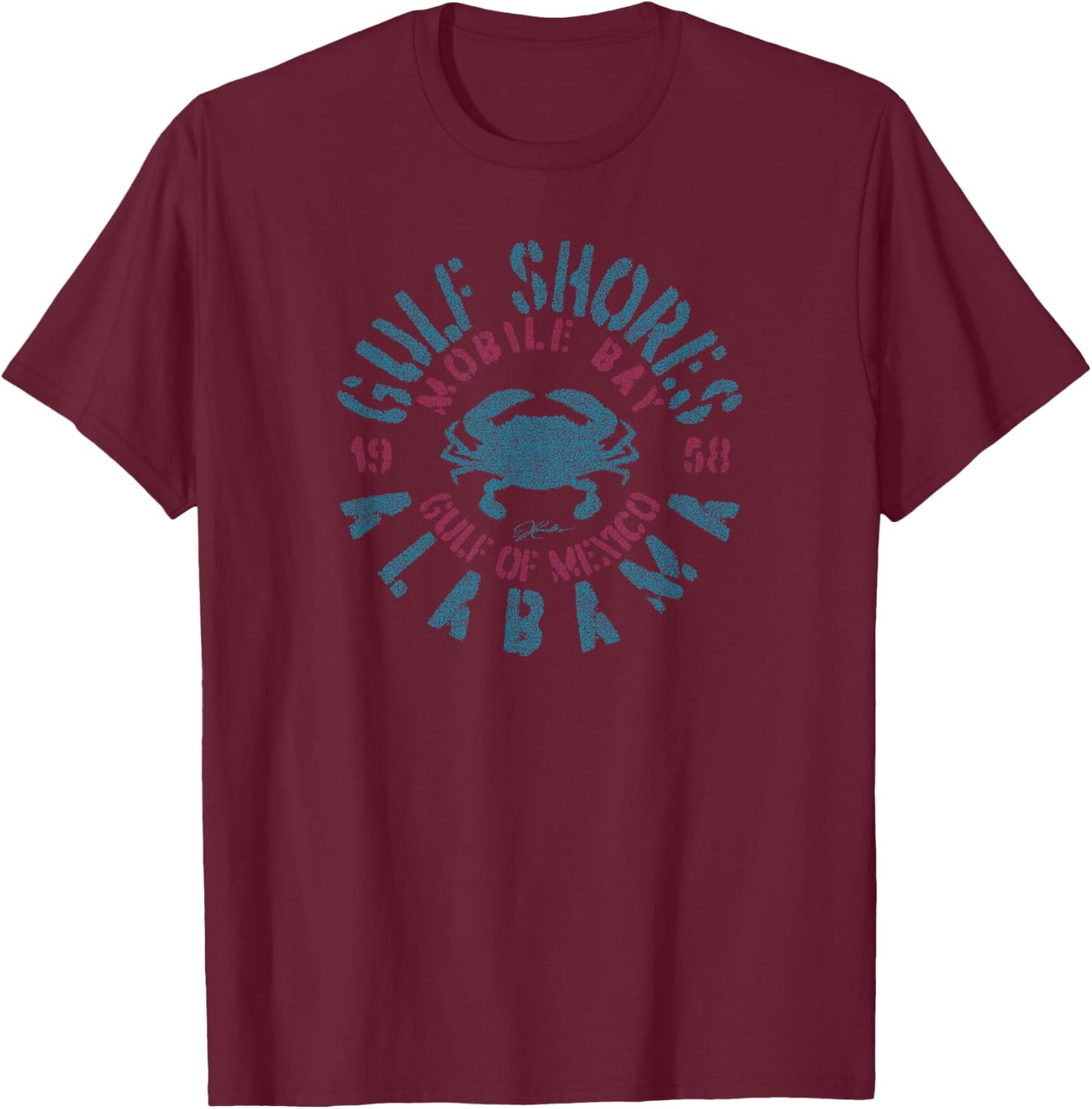 JCombs: Gulf Shores, AL, with Blue Crab T-Shirt - T-Shirt | Maroon