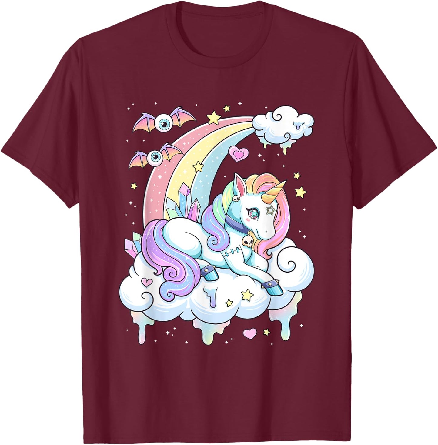 Kawaii Pastel Goth Cute Scary Rainbow Unicorn T-Shirt - T-Shirt | Maroon