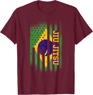 Jiu Jitsu Brasilian And American Flag, Brazilian Jujitsu T-Shirt - T-Shirt | Maroon