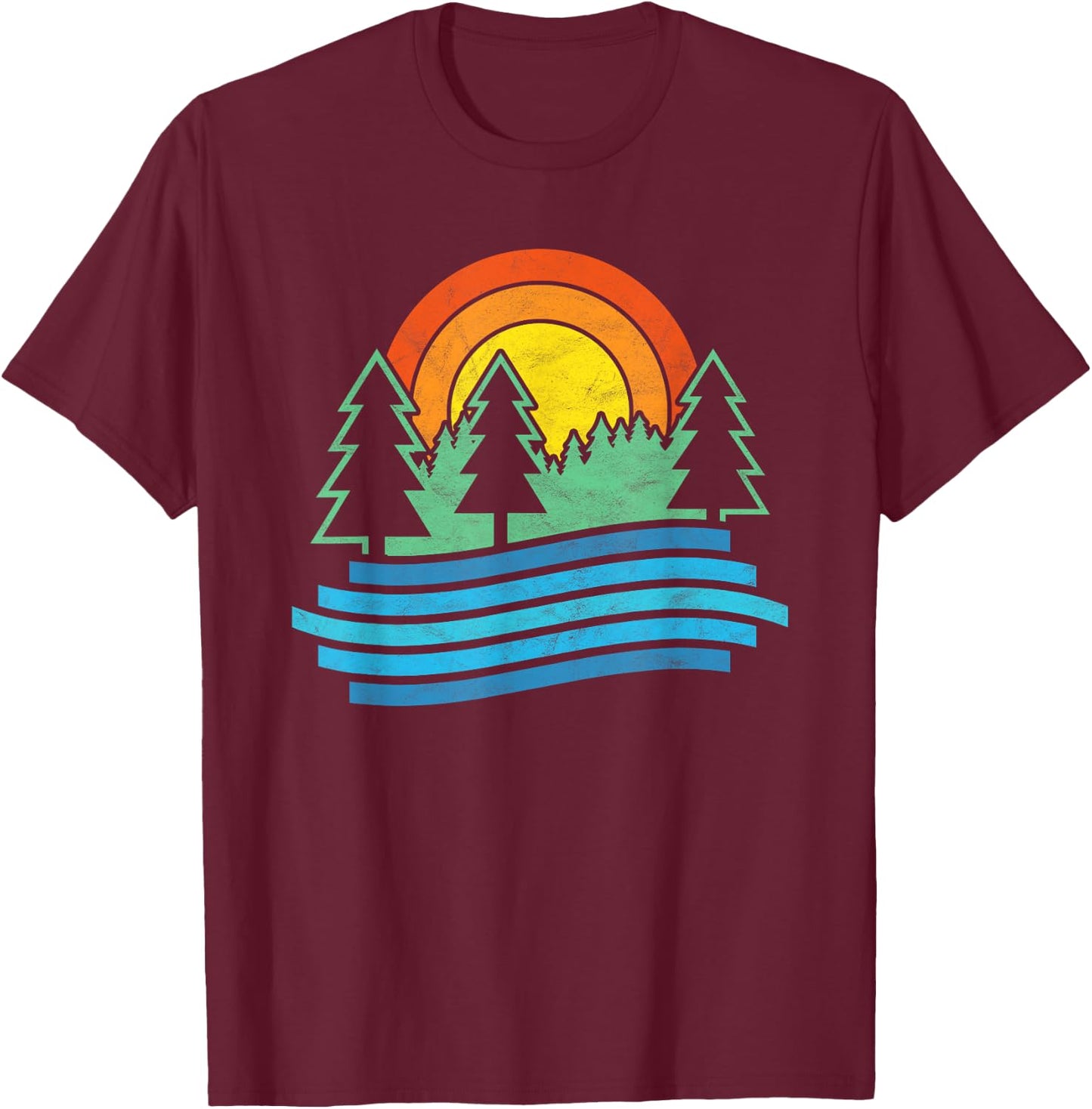 Outdoors Tree & River Design Vintage Nature Shirt T-Shirt - T-Shirt | Maroon