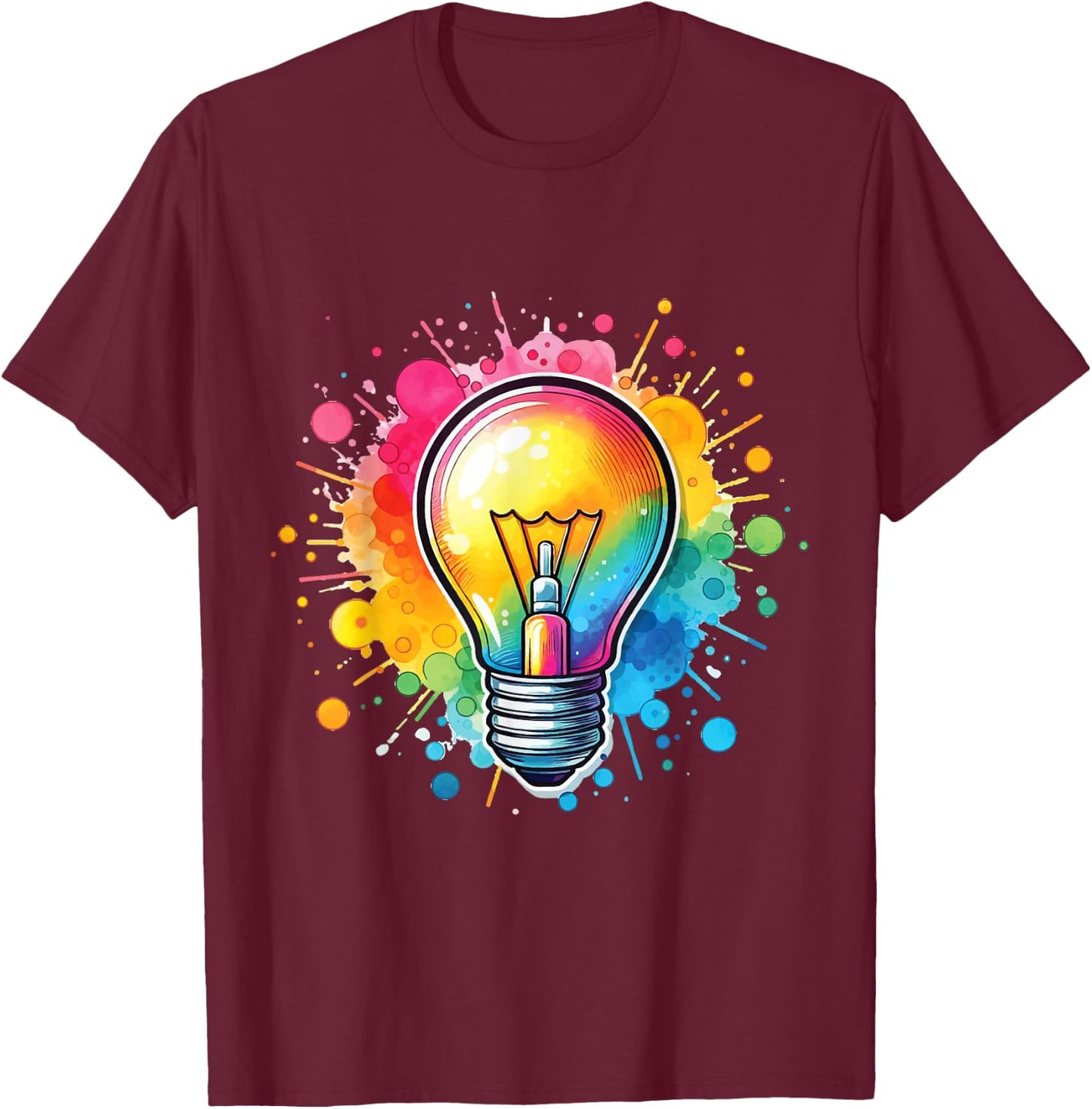 Vibrant Colorful Lightbulb Shirt Electrician Cute Light Bulb T-Shirt - T-Shirt | Maroon
