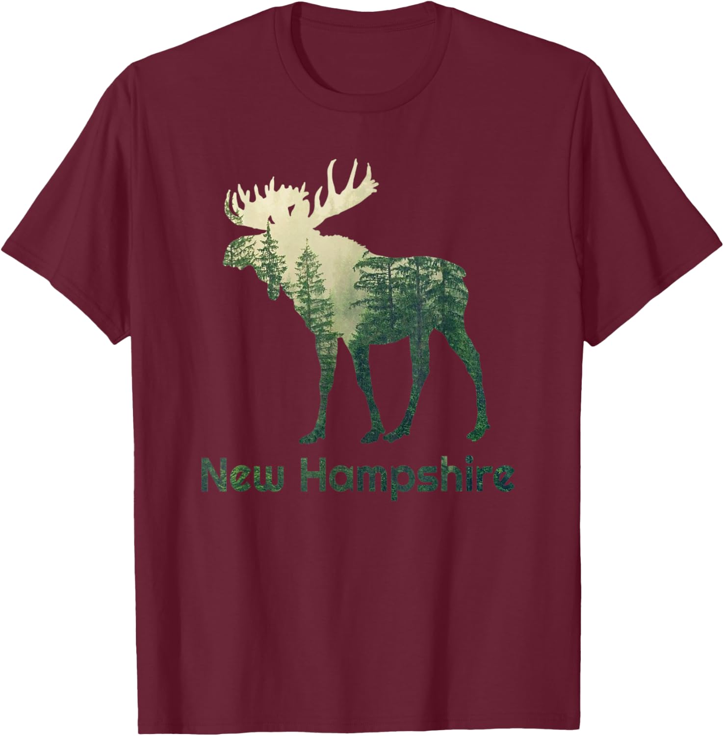 State Of New Hampshire Moose Forest Tree Hunter Wildlife T-Shirt - T-Shirt | Maroon