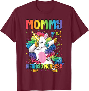 Mommy of the Birthday Princess Girl Dabbing Unicorn Mom T-Shirt - T-Shirt | Maroon