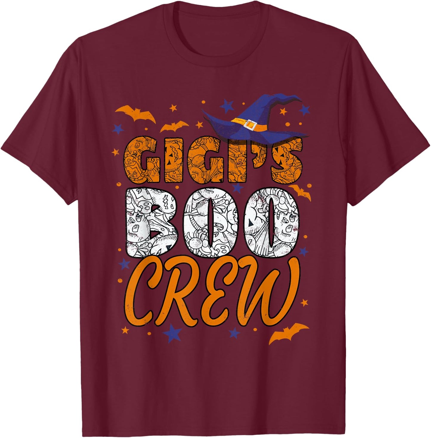 Grandma Gigi's Boo Crew Cute Grandkids Matching Halloween T-Shirt - T-Shirt | Maroon