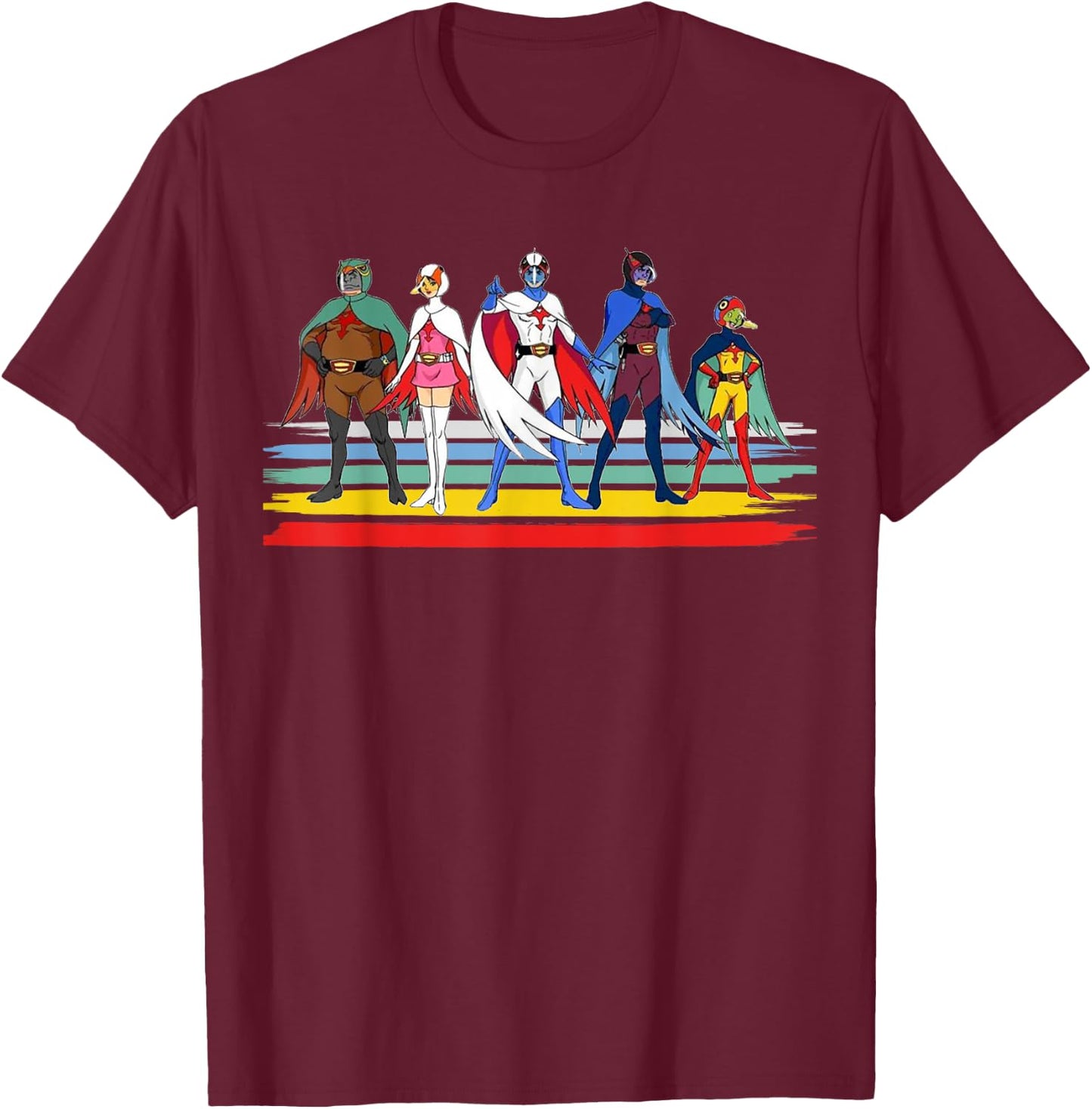 Battle of The Planets Vintage Style Brush Stripe T-Shirt - T-Shirt | Maroon