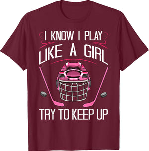 Funny Girls Hockey Designs Field Hockey Novelty T-Shirt - T-Shirt | Maroon